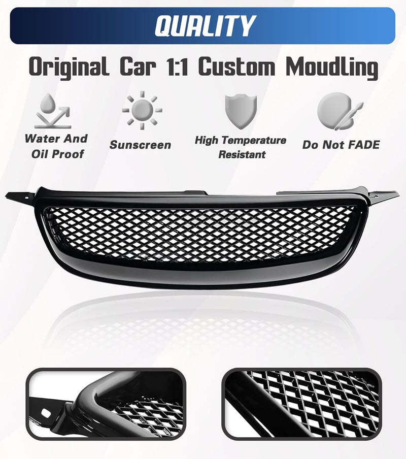 YUWUTF Front Grille Compatible with 2003-2008 Toyota Corolla CE LE S XRS Hood Mesh Grille ABS Plastic Glossy Black - Image 3